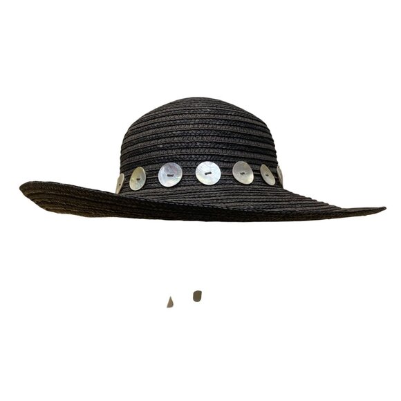 Flora Bella Womens Black Straw Hat W/Mother-Of-Pearl Accents Sun Protection main image 11